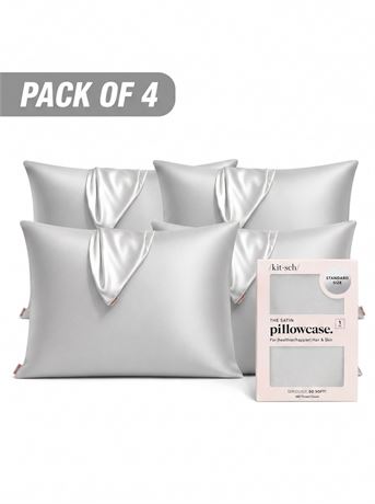 Kitsch Satin Pillowcase with Zipper - Standard Size, Silver