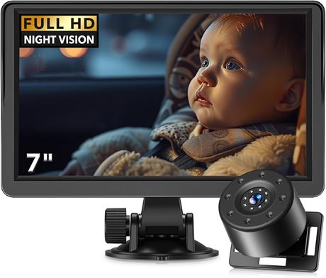 7" Baby Car Camera, FHD IR Night Vision, IPS Display Rear Monitor, 178  Wide