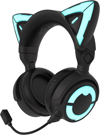 YOWU RGB Cat Ear Headphones 4 Wireless/Wired Gaming Headset with HD Mic