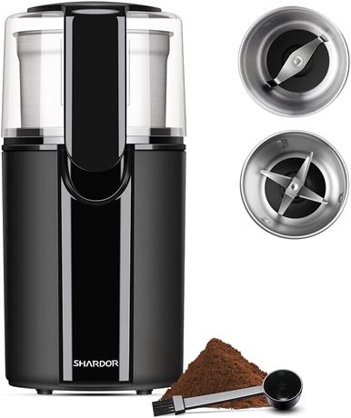 SHARDOR moulin café et épices électrique, 2 bols inox amovibles, noir