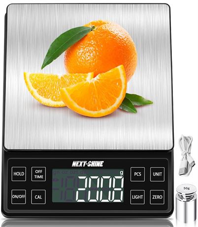 Balance cuisine NEXT-SHINE 5kg/11lb, précision 0.1g, rechargeable, plateau inox