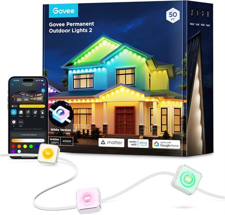 Govee Permanent Outdoor Lights 2 50ft RGBIC IP67 Smart Alexa Google White