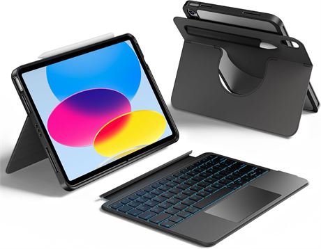 HOU iPad Case 11"/10" with Keyboard 7-Color Backlight Touchpad Pen Holder Cover