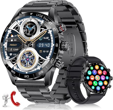 BANGWEI Men's Smartwatch 1.43" AMOLED, Bluetooth Calls, HR/SpO2, IP68 Black