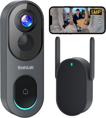 BOTSLAB Doorbell Camera Wireless Outdoor 5MP 180  2-Way Audio, Alexa/GA