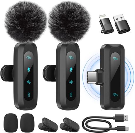 Wireless Lavalier Mic for iPhone/iPad/Android (2-Pack) with Noise Reduction