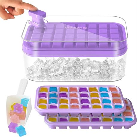 Ice Cube Tray Set w/ Lid, Bin & Scoop – Purple