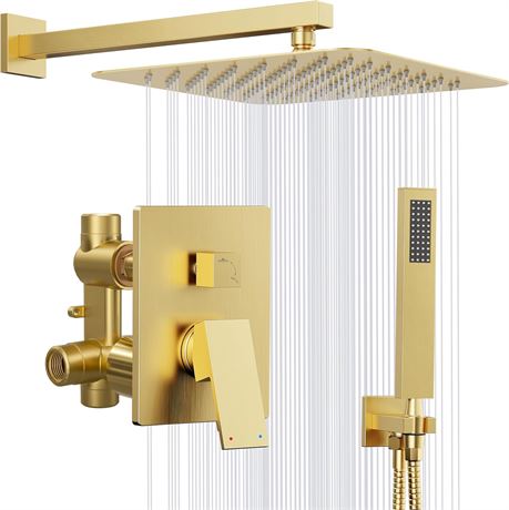 Kurpot 10' Brushed Gold Shower Faucet Set with Valve