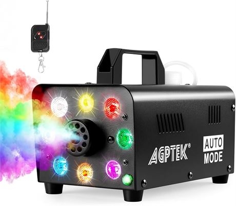 AGPTEK 500W Fog Machine with RGB LED, Auto Shutoff, Remote, 2000CFM