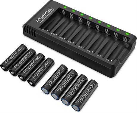 POWEROWL 8-Pack 2800mAh Rechargeable AA Batteries with Fast USB Charger
