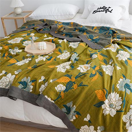 Boho Bed Throw Blanket - 100% Organic Cotton Rustic Quilt (80x90) Flower Branch