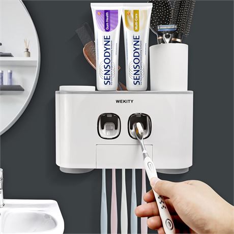 Distributeur WEKITY Mural Brosse à Dents + Dentifrice, 5 Empl. 4 Gobelets