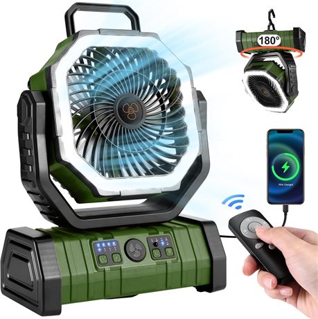 Odoland Camping Fan 30000mAh with LED Lantern, Remote, 4 Speeds