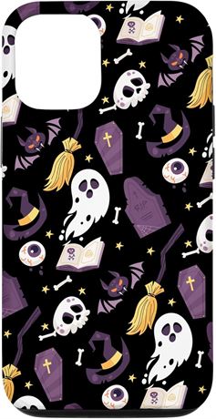iPhone 14 Pro Halloween Case, Trick or Treat Bats Witch Ghost