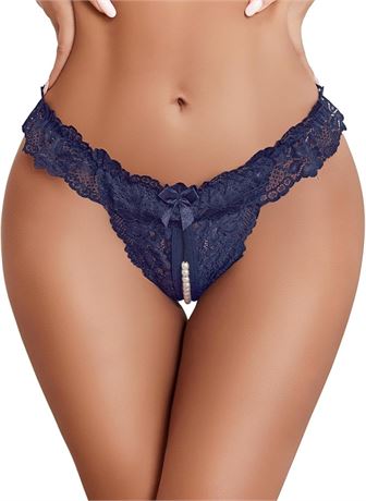 Avidlove Women's Lace Panties Low-Waist Thongs with Pearls Ball