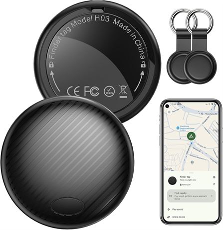 Android Tracker Tag 2-Pack, BT Key Finder, Google Find My Locator, Black