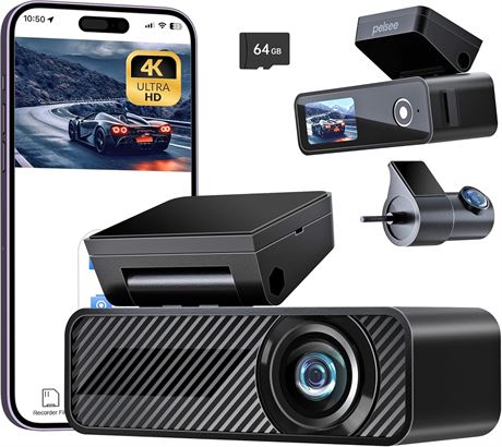 Dash Cam Pelsee P1 Duo 4K Avant Arrière 64Go WiFi GPS Vision Nocturne