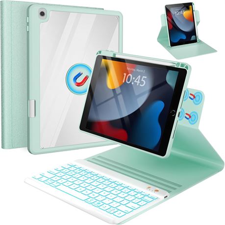 Keyboard Case for iPad 9th 7th Gen 10.2, 360  Pencil Holder, Backlit Keyboard