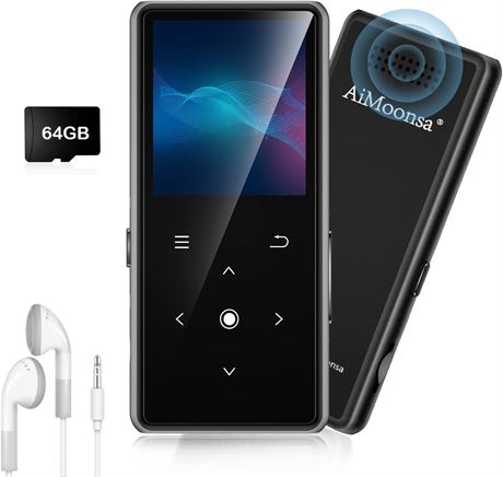 Lecteur MP3 64 Go Bluetooth 5.2 AiMoonsa Radio FM Enregistreur HD