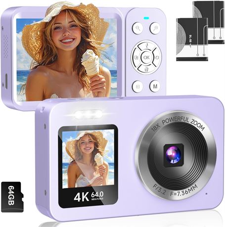Appareil Photo 4K Enfant Zoom 18x Compact Facile à Utiliser