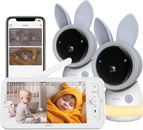 Arenti 4MP Baby Monitor, 2 Cameras, 5G/2.4G WiFi, 5-Inch Display