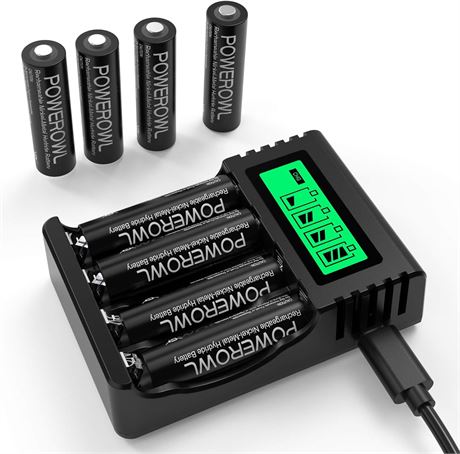 POWEROWL AA Rechargeable Batteries (8-Pack) with Smart Ni-MH Charger