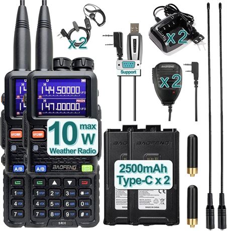 BAOFENG 5RM 10W Walkie-Talkie NOAA Weather 999 Channels 2500mAh Type-C