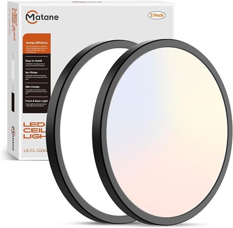 Matane lot 2 plafonniers LED 12" ronds 24W 3000/4000/5000K noir