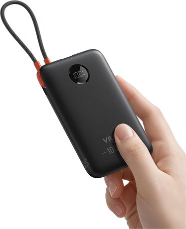 VIYISI Slim 10000mAh Portable Charger Power Bank with Built-in USB-C Cable
