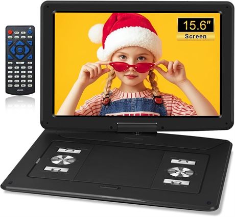 17.9" Portable DVD Player 15.6" HD Swivel, 6H Play, USB/SD Card, Black