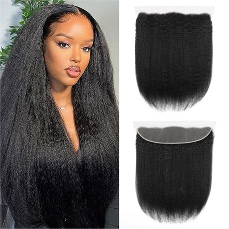 Kinky Straight 13x4 HD Lace Frontal Closure 14" 12A Brazilian, 150% Density