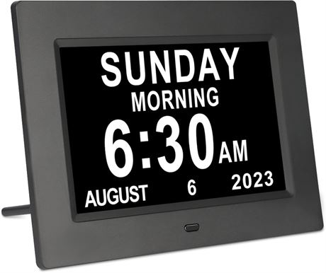 7" Digital Dementia Clock, Day & Date Time Display for Seniors with Auto-Dimming