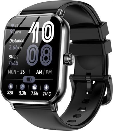Smartwatch, 1.83" Display, Bluetooth, 130+ Sport Modes, Black