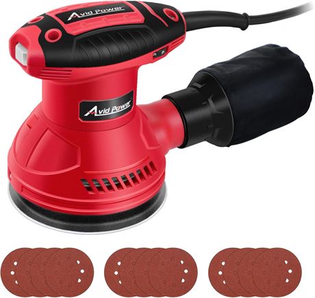 AVID POWER Orbital Sander – 5", 6-Speed, 12 Sandpapers