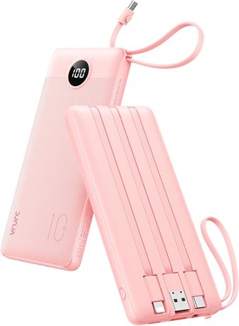 VRURC 10000mAh Portable Charger with LED Display, 5 Output/2 Input, Pink