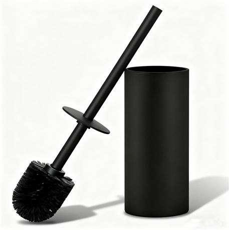 NEWRAIN 304 Stainless Steel Toilet Brush with Holder, Matte Black, Round