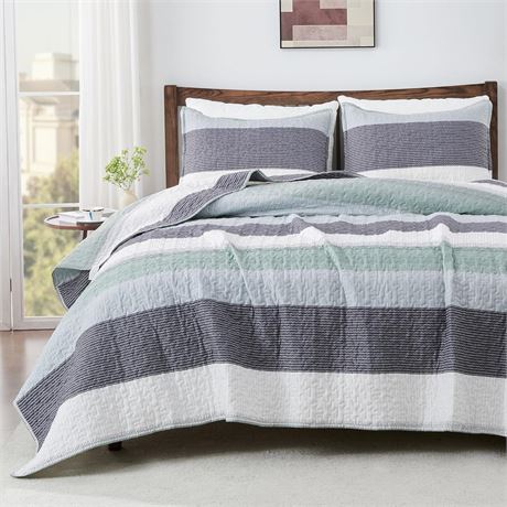 Andency Stripe Quilt Set Cal King 104x112 in 3 Pieces Quilt & 2 Pillowcases