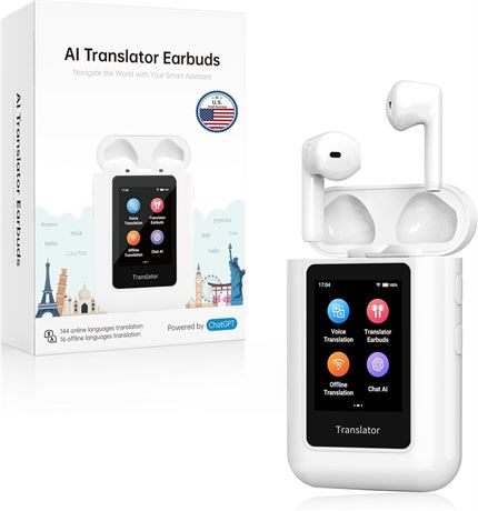 A8 AI Translation Earbuds Real-Time 144 Languages White