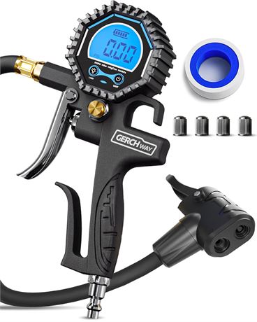 Digital Bike Tire Inflator with Pressure Gauge   Presta to Schrader Adapter