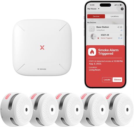 X-Sense Détecteurs de Fumée Connectés, Alarme sans Fil, Base SBS50