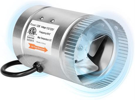 iPower Ventilateur de conduit en ligne 10,2 cm, 100 CFM, faible bruit