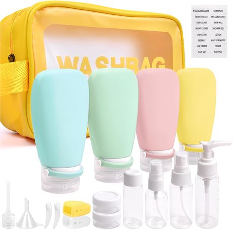 18 Pcs Travel Bottles Set, TSA Approved Silicone Squeezable Containers