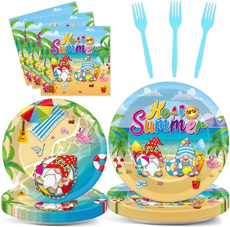 96 Pcs Summer Beach Party Tableware, Plates, Napkins, 24 Guests