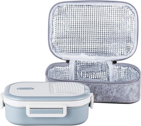Lille Home Stainless Steel Bento Box with Insulated Bag, Leakproof 22oz, Gray