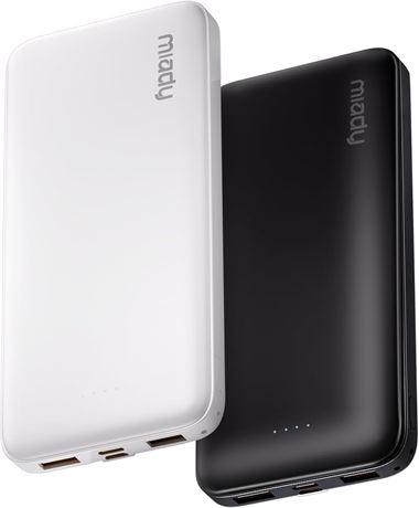 Miady 2-Pack 10000mAh Power Bank 3 Outputs 2 Inputs (Black+White)