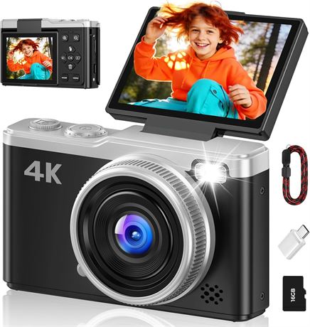 MaxMango Digital Camera 64MP, 2.4" Vlogging, 180  Flip Screen 16GB SD Card