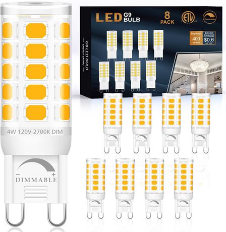 Ampoules G9 LED x8, 4W équiv. 40W, blanc chaud 2700K
