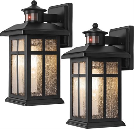 Motion Sensor Outdoor Wall Lights 2 Pack, Dusk-to-Dawn Exterior, E26, Black