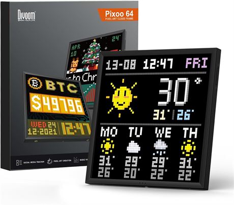 Cadre numérique Wi-Fi Divoom Pixoo-64, appli, 64x64 LED