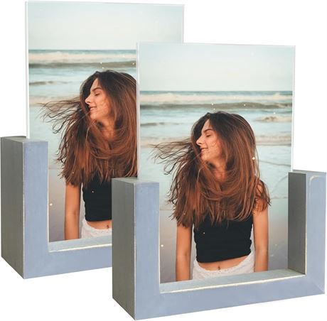 Irahmen Cadre Photo 4x6 Gris, Set de 2, Bois Solide et Verre